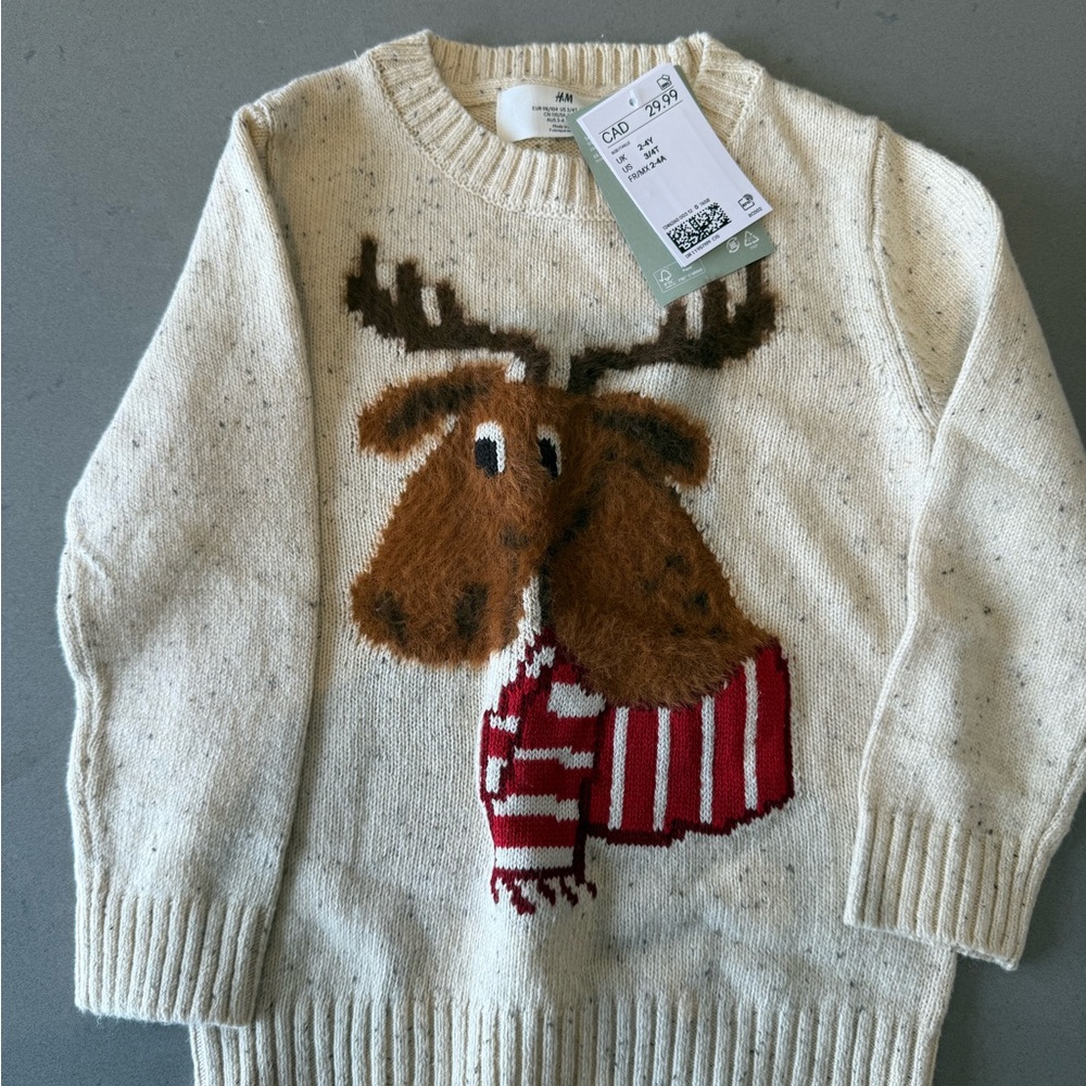 H&M Kids' Sweater with Reindeer Design - Cream and Brown